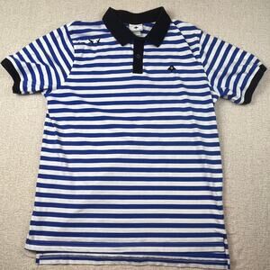 LRG Men’s Large White & Blue Striped Preppy  Short Sleeve Polo Shirt Streetwear